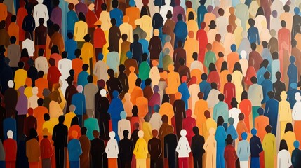 Large crowd of diverse people, paper cut out style, concept: diversity, 16:9