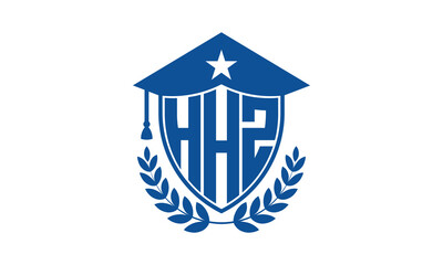 HHZ three letter iconic academic logo design vector template. monogram, abstract, school, college, university, graduation cap symbol logo, shield, model, institute, educational, coaching canter, tech