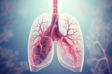 Lungs anatomy with visible veins and arteries. 3D rendering - obrazy, fototapety, plakaty