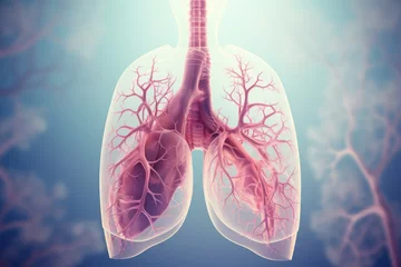Fotobehang Lungs anatomy with visible veins and arteries. 3D rendering © Kitta