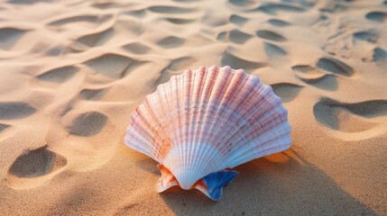 Fototapeta na wymiar conch seashell laying at the beach at sunset with waves