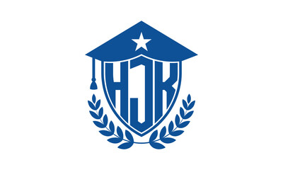 HJK three letter iconic academic logo design vector template. monogram, abstract, school, college, university, graduation cap symbol logo, shield, model, institute, educational, coaching canter, tech