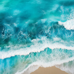 Aerial View of Turquoise Waves Crashing on Sandy Beach