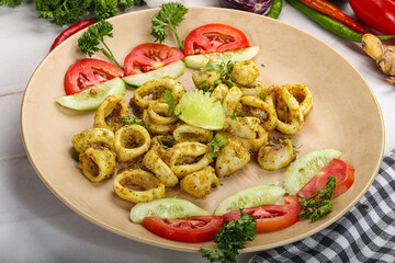 Grilled squid with lime and vegetables