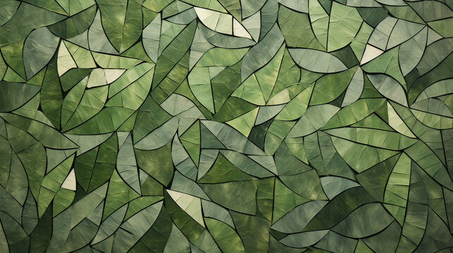 An abstract mosaic made from various leaves, with a range of textures and shades of green, Ai Generative