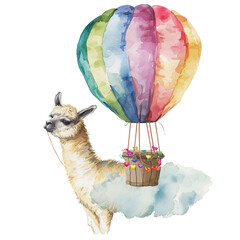 Adorable Baby Llama and Hot Air Balloon Watercolor, A Versatile Watercolor Clipart for Craft DIYs, Bulletin Boards, and Nursery D&eacute;cor, lama watercolor, alpaca clipart
