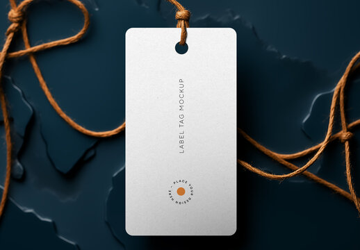 Elegant Vertical Label Tag Mockup &ndash; Realistic Fabric Rope Scene for Clothing Branding, Fashion Product Display, or Boutique Packaging Presentation