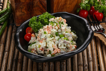 Traditional Russian salad with mayonnaise