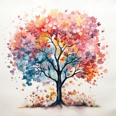 Obraz na płótnie Canvas Cute watercolor tree artwork Generative AI