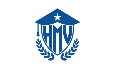 HMV three letter iconic academic logo design vector template. monogram, abstract, school, college, university, graduation cap symbol logo, shield, model, institute, educational, coaching canter, tech