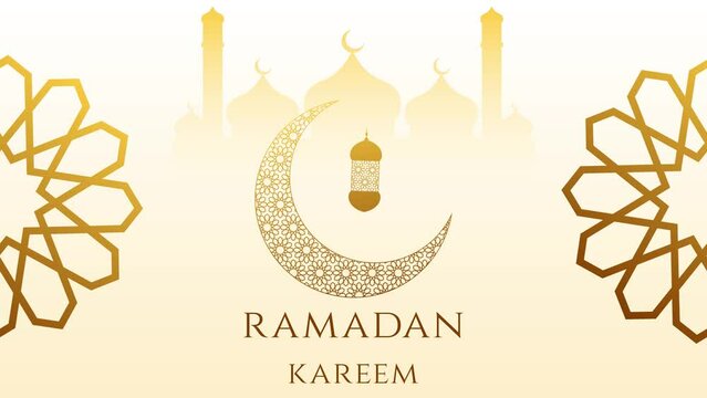 golden ramadan kareem footage animation with crescent, lantern, mosque and , mandala