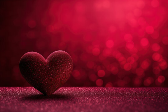 Saint Valentine's Day concept, Glitter Heart Standing On pink Shiny background. Wallpaper. Design for February 14 banner. 