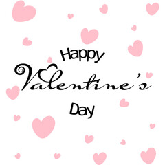 Happy valentines day with bespoke font and pink hearts isolated on a white background.  Design for Valentines Day Greetings Cards, Posters or backgrounds.