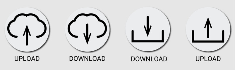 Black Download and Upload Button, Icon, Click Here, and Save Cloud used for UI UX, Website, Mobile Application