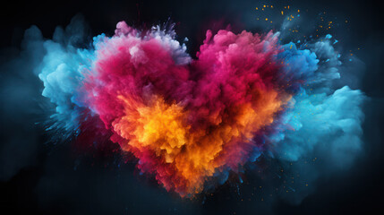 Fototapeta na wymiar Heart made of multi-colored powder symbolizing the beauty and energy of love on Valentine's Day