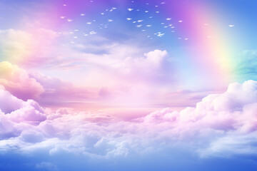 Fototapeta na wymiar Fantasy over the rainbow on sky abstract with a pastel colored background and wallpaper