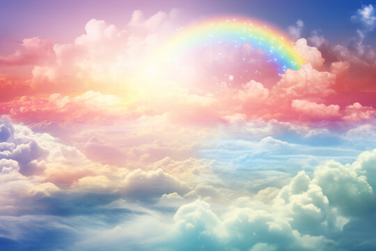 Fantasy over the rainbow on sky abstract with a pastel colored background and wallpaper