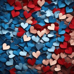 Red, blue, open, blue heart form. Background for Valentine's Day.