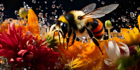 Mystical honeybee on misty colorfull flowers,  Rainbow wallpapers for iphone and android

