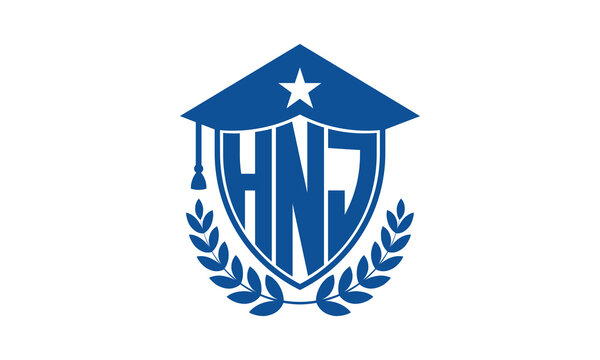 HNJ three letter iconic academic logo design vector template. monogram, abstract, school, college, university, graduation cap symbol logo, shield, model, institute, educational, coaching canter, tech