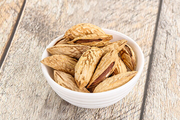 Shelled dry almond nut heap