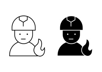 fire fighter vector line logo art icon mark. fire fighter or fireman with helmet outline drawing set
