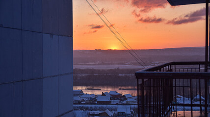 Spring sunset in the outskirts of the Siberian city.