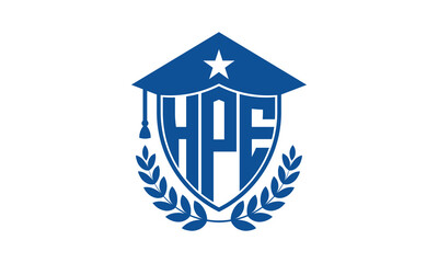 HPE three letter iconic academic logo design vector template. monogram, abstract, school, college, university, graduation cap symbol logo, shield, model, institute, educational, coaching canter, tech