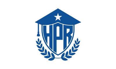 HPR three letter iconic academic logo design vector template. monogram, abstract, school, college, university, graduation cap symbol logo, shield, model, institute, educational, coaching canter, tech