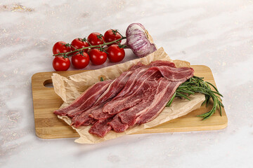 Raw beef bacon for cooking