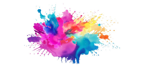 Bright colorful watercolor splash splatter stain brush strokes on white background. Modern vibrant aquarelle spot. Rainbow trendy isolated design on white. Element. Vector watercolor illustration.	
