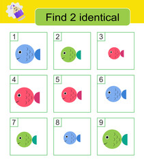 Fun puzzle game. Need to find two identical fishes. Task for development of attention and logic.