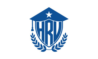HRU three letter iconic academic logo design vector template. monogram, abstract, school, college, university, graduation cap symbol logo, shield, model, institute, educational, coaching canter, tech
