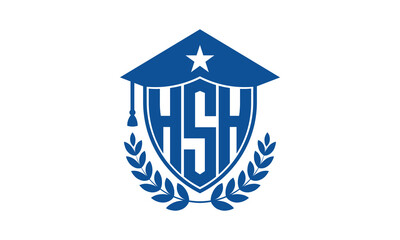 HSH three letter iconic academic logo design vector template. monogram, abstract, school, college, university, graduation cap symbol logo, shield, model, institute, educational, coaching canter, tech