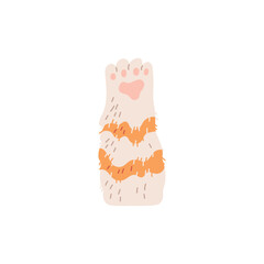 Cat paw with ginger stripes, vector illustration in cartoon style. Isolated on white.