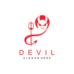 Vector red devil logo design with simple concept - obrazy, fototapety, plakaty