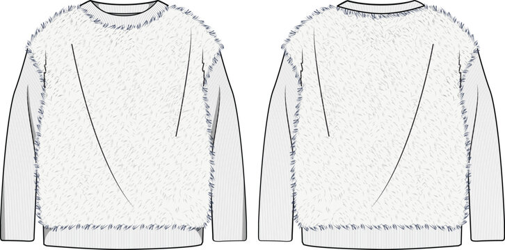 UNISEX WEAR BORG FLEECE SWEATER OUTERWEAR FRONT AND BACK FASHION FLAT DESIGN VECTOR ILLUSTRATION