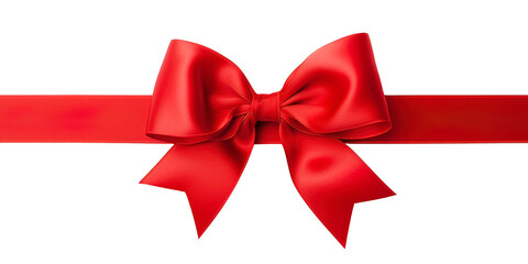 Red ribbon and bow with gold isolated  - 1