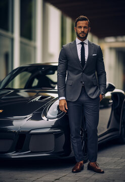 A handsome man 40 years near a Porsche 911 GT