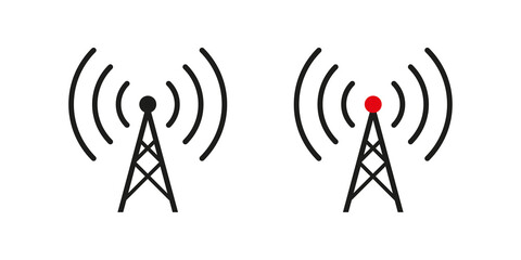 Wireless cellular, cell signal, radio network antenna line art icon for apps and websites transparent background.