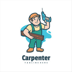 Illustration Vector Carpenter Cartoon Logo Style.