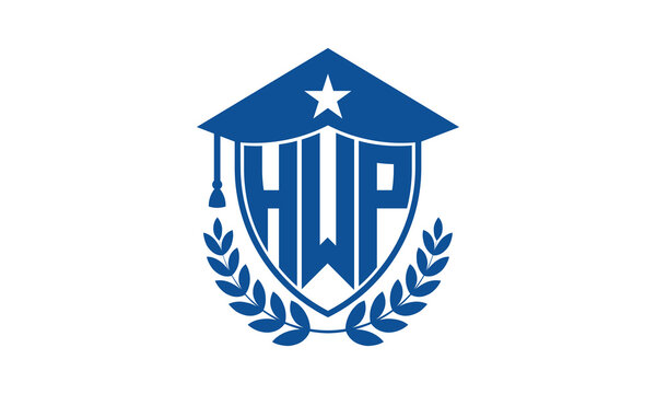 HWP three letter iconic academic logo design vector template. monogram, abstract, school, college, university, graduation cap symbol logo, shield, model, institute, educational, coaching canter, tech