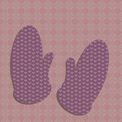 Knitted winter mittens with a knitted texture. On a cozy winter background