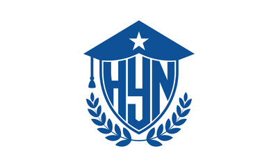 HYN three letter iconic academic logo design vector template. monogram, abstract, school, college, university, graduation cap symbol logo, shield, model, institute, educational, coaching canter, tech