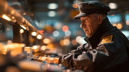 An image of a customs officer using advanced technology such as scanners and detectors to inspect shipments, showcasing the evolving tools in ensuring international trade security.