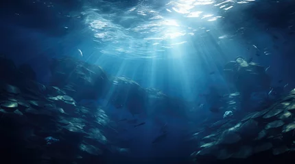 Fotobehang Dark blue ocean surface seen from underwater © ribelco