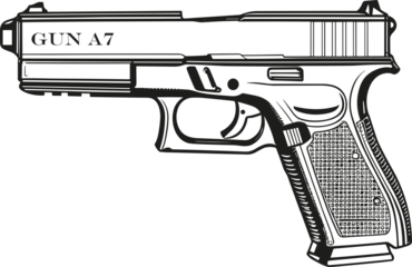 Minimalistic gun PNG glyph flat - modern and striking graphic element, Pistol line art design, Pistol Gun War Military Vintage Outline Icon In Hand-drawn Style