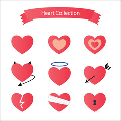 Set of Hearts, Vector Red Hearts Collection