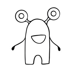 Cute and Funny Monster Outline Cartoon for Coloring Book. Hand-Drawn Cartoon Monster Illustration