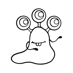 Cute and Funny Monster Outline Cartoon for Coloring Book. Hand-Drawn Cartoon Monster Illustration